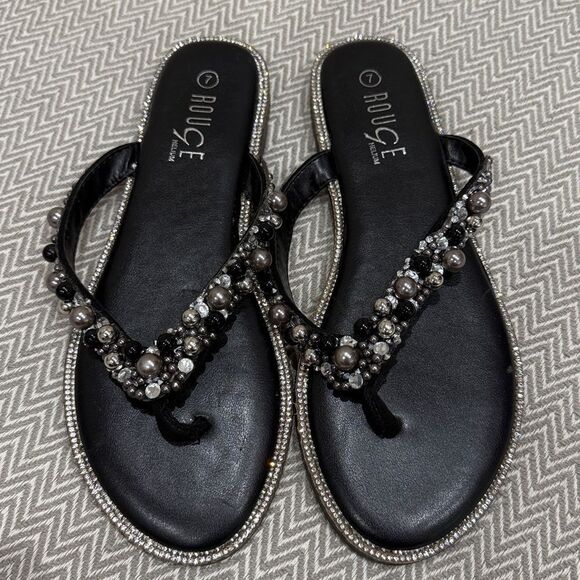 Rouge Helium Black Beaded Sandals Size 7 - Picture 1 of 5